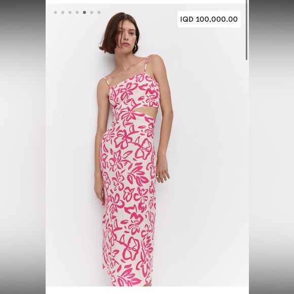 Mango Dresses & Skirts - MANGO Floral Cutout Linen Blend Midi Dress Pink